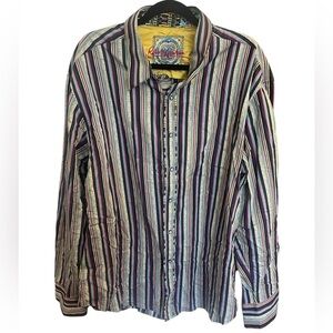 Vintage Robert Graham Multi Stripe Long Sleeve Button Down Shirt - Size 2XL
